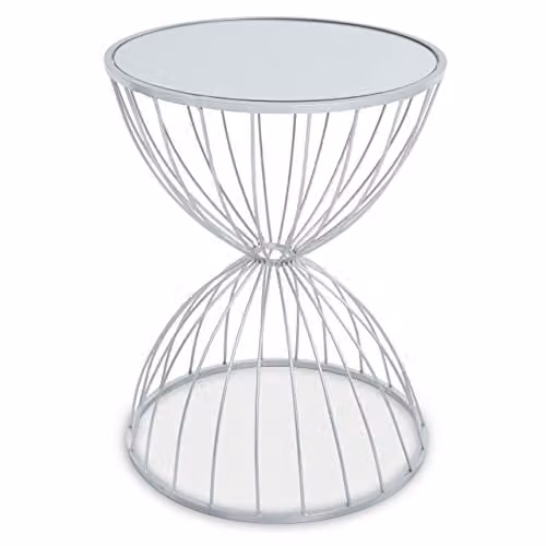Premier Housewares Hourglass Mirrored Top Side Table with Silver Frame, W: 42 cm, D: 42 cm, H: 54 cm