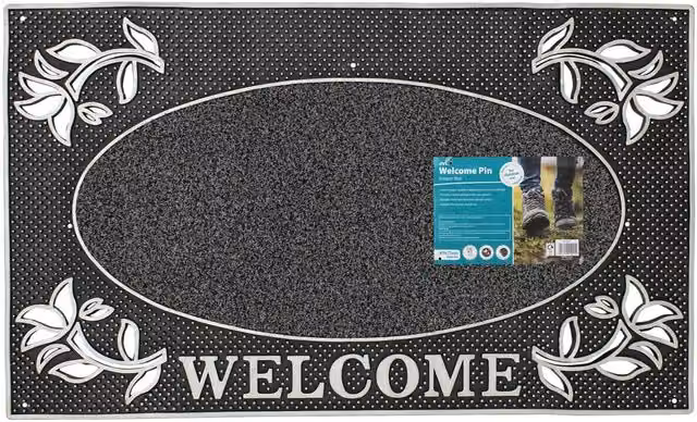 JVL Silver Rectangular Weatherproof Door Mat with Brushed Finish, W: 75 cm, D: 45 cm