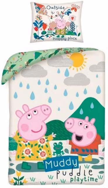 Peppa Pig Reversible Duvet Cover and Pillowcase Set, Multicolour, W/D/H: 140 x 200 cm and 90 x 200 cm