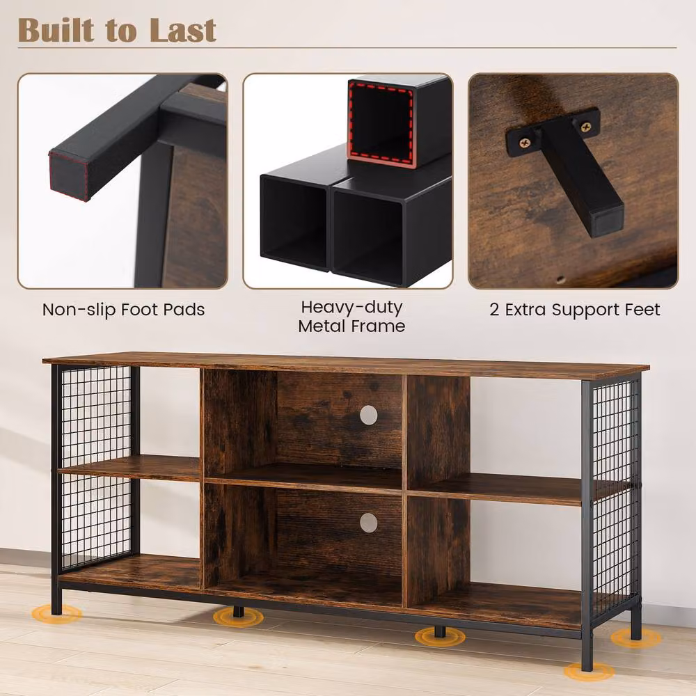 Costway 3-tier Industrial TV Stand for up to 65 inch TVs in Brown – 5
