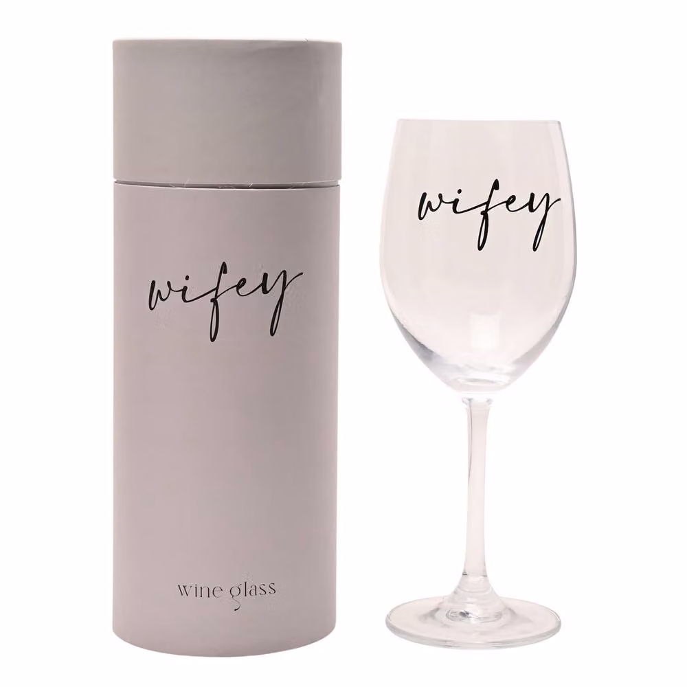 Amore by Juliana Wifey Wedding Gift Wine Glass in Clear with Black Text – 2