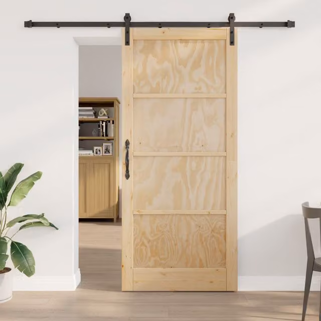 Berkfield Home Minimalist Solid Wood Pine Sliding Door with Hardware Set, Beige, W: 93 cm, H: 211 cm
