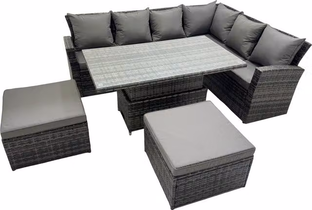 Fimous 8 Seat Rattan Garden Furniture Corner Sofa Set in Dark Grey with 2 Ottomans and Coffee Table – 1