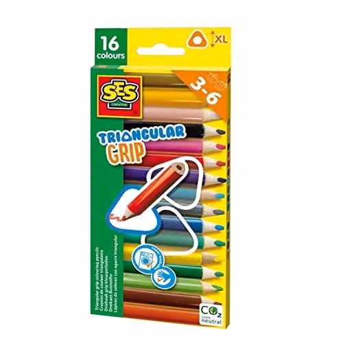 SES Creative 16 Piece Multicolour Triangular Grip Wax Colouring Pencils
