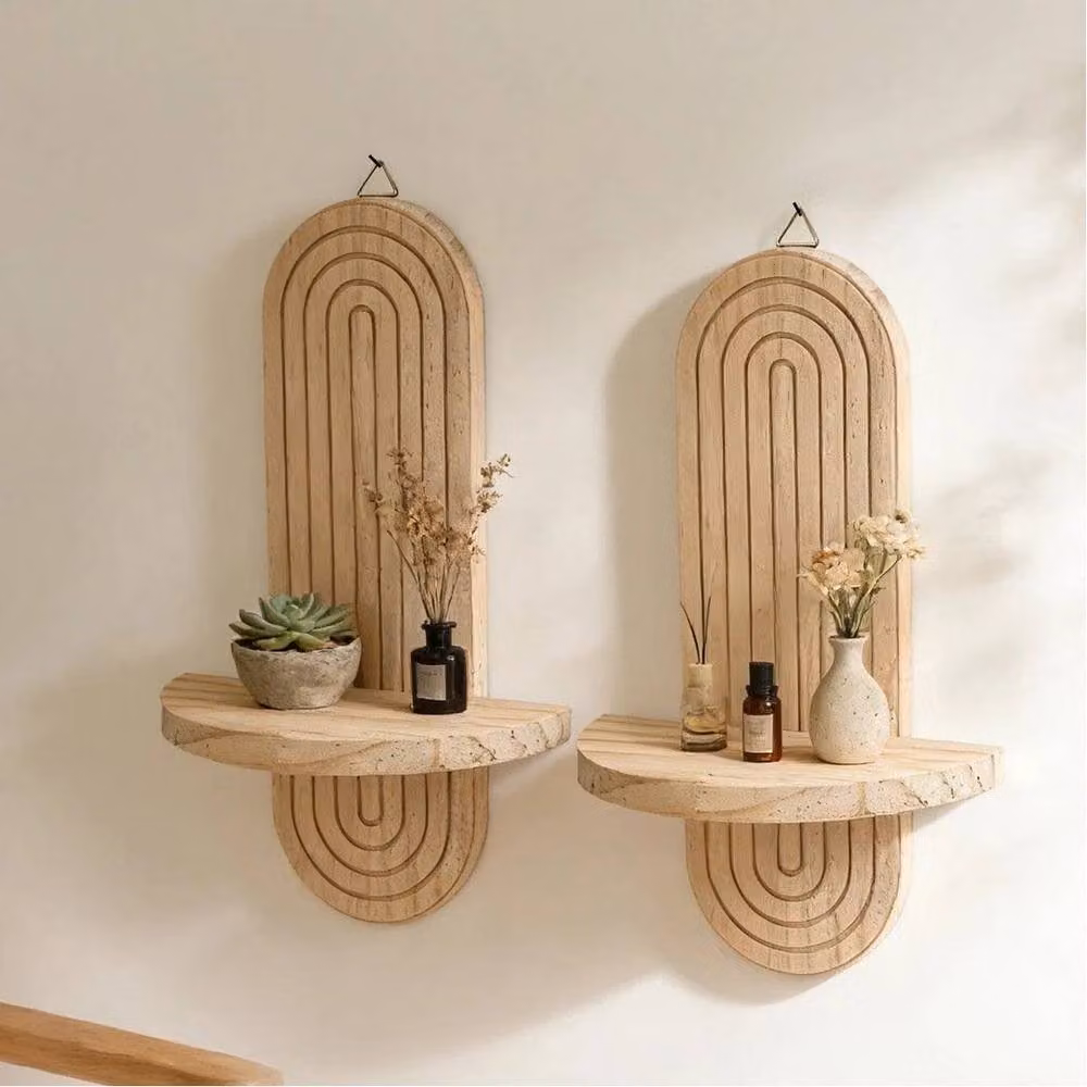 KORVIXA 2-Piece Natural Wood Floating Wall Shelves in Brown and Beige, W/D/H: 100 x 100 x 1 cm – 3