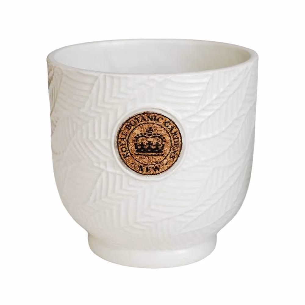 Ivyline Kew Leaf Embossed Ceramic Plant Pot in White, H: 22 cm, D: 23 cm – 2