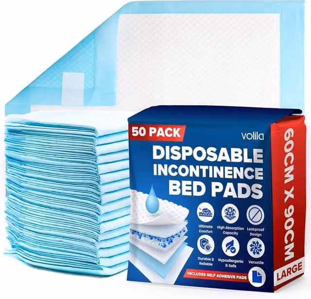volila Triple Layer Incontinence Bed Pads, Soft and Waterproof, Aqua, W: 90 cm, D: 60 cm – 1
