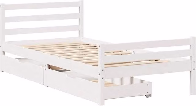 Berkfield Home Solid Wood Pine Full Bed Frame in White, W/D/H: 100 x 200 x 105.5 cm