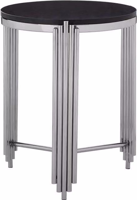 Orsina Luxe Black Granite Round Side Table with Silver Metal Legs – 1
