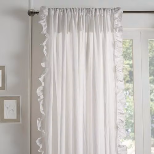 OHS White Frill Voile Net Curtains, 2-Panel Sheer Slot Top Set, W: 140 cm, H: 221 cm
