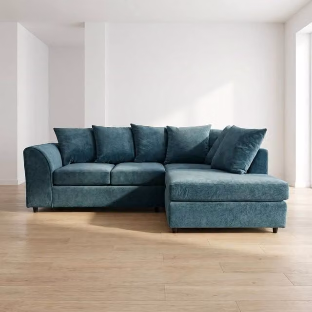 Abakus Direct Harriet Boucle Right Facing Corner Sofa with Chaise and Scatter Cushions in Petrol Teal