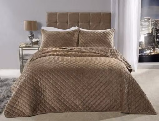 New Edge Blinds Banbury Brown Quilted Velvet Bedspread and Pillow Shams Set – 1