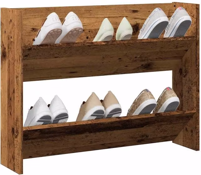 Berkfield Home Wall Mounted Shoe Cabinet in Old Wood Brown, W/D/H: 80 x 18 x 60 cm – 1