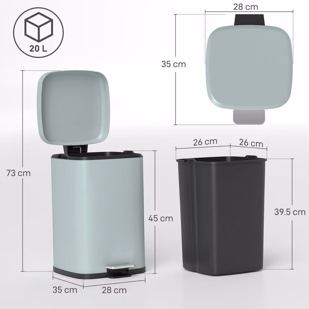 STILVORA 20L Green Metal Kitchen Bin with Pedal Lid, Soft Close and Removable Inner Bucket – 3