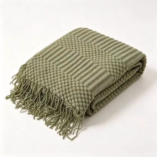 Pawnora Large Solid Knitted Throw Blanket in Green, W: 130 cm, D: 150 cm – 1