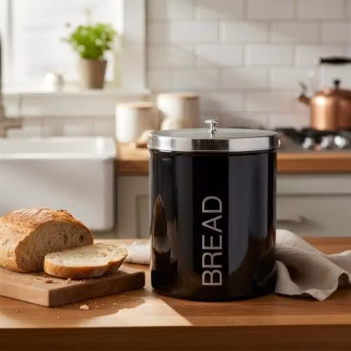 Harbour Housewares Metal Bread Bin in Black with Airtight Lid – 2