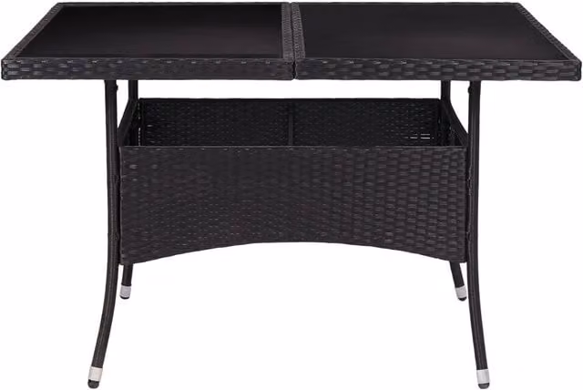 Berkfield Home Extendable Square Outdoor Dining Table in Black Poly Rattan and Glass, W/D/H: 120 x 120 x 75 cm