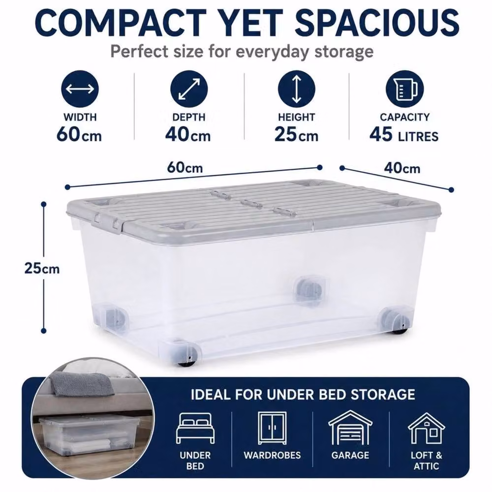 PAWNORA 45L Under Bed Storage Box in Clear Plastic – 2