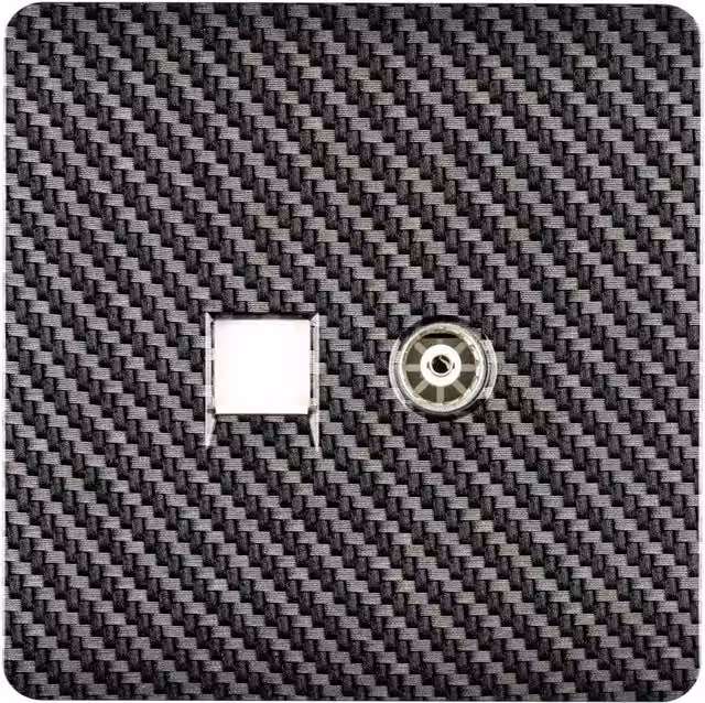 Trendi Switch 2 Gang Combination TV Co-Axial and RJ45 Cat 6 Ethernet Sockets in Black Carbon Fibre