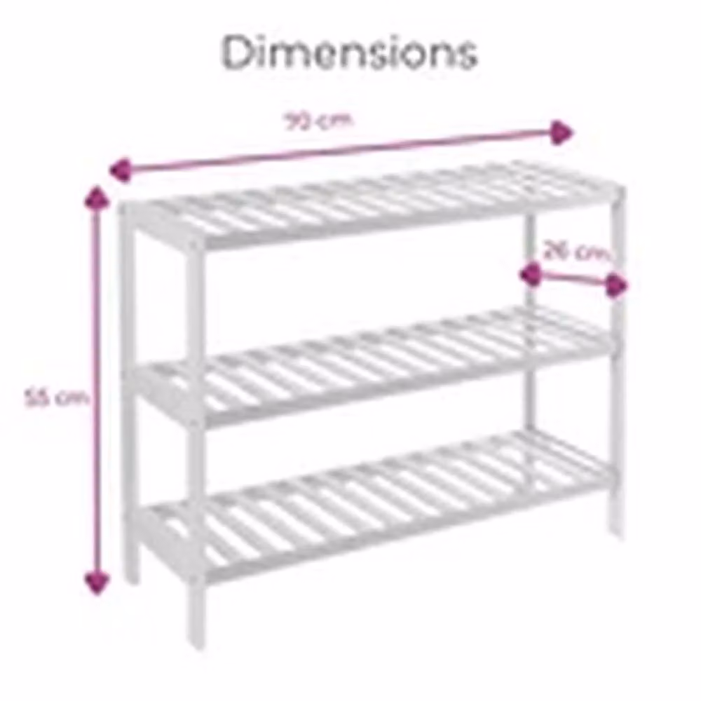 Havendro White 3-Tier Bamboo Shoe Rack and Storage Shelf, W/D/H: 70 x 26 x 55 cm – 2