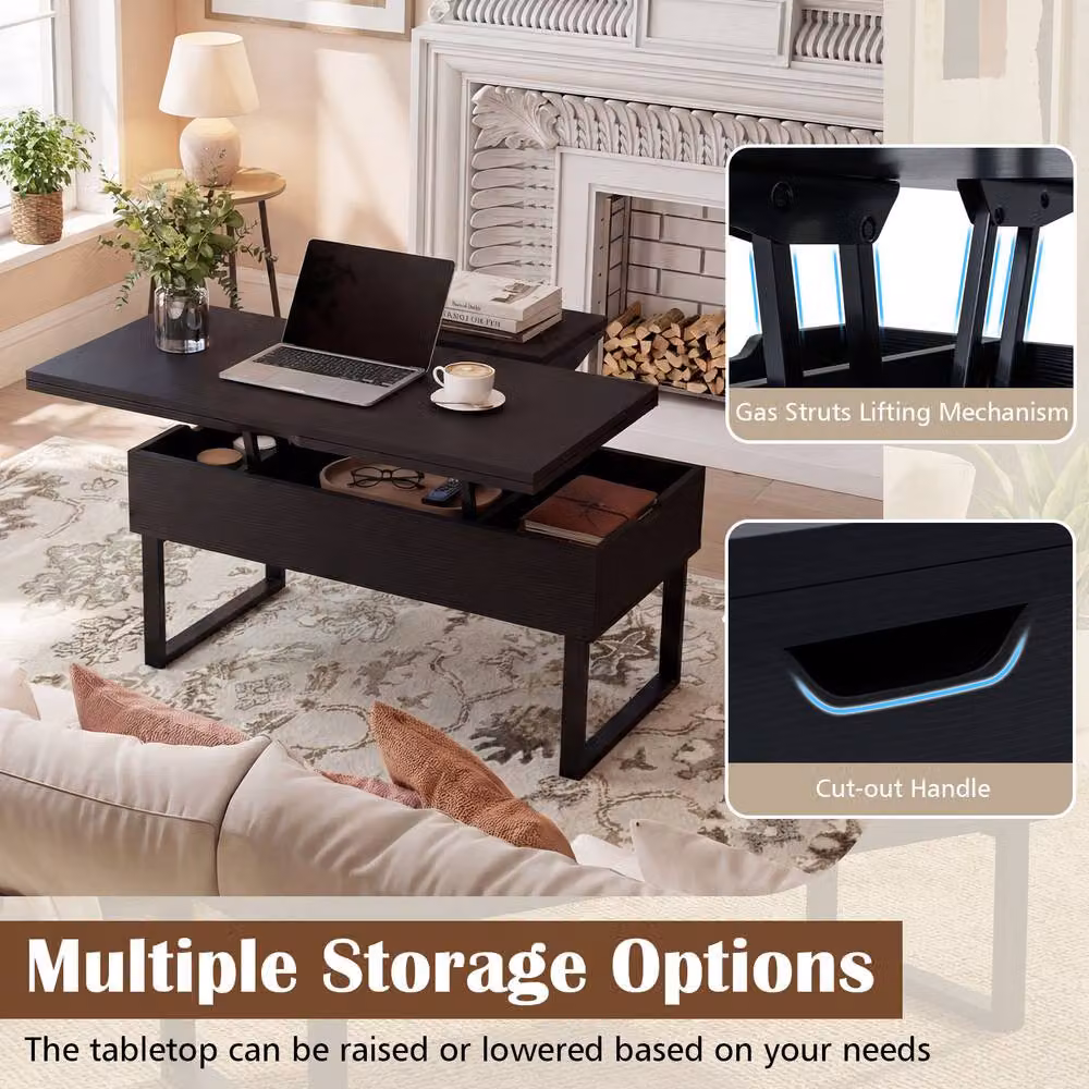Costway 3-in-1 Convertible Lift Top Coffee Table in Black – 8