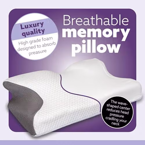 Aamira Orthopedic Memory Foam Cervical Neck Support Pillow with Removable Viscose Cover, White, W/D/H: 64 x 42 x 12.5 cm – 5