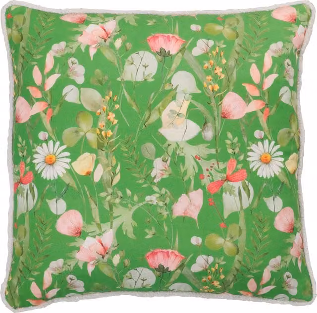 Linda Barker Alda Floral Square Filled Cushion, Green and White, W/D/H: 50 x 50 x 50 cm