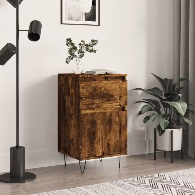 Berkfield Home Smoked Oak Sideboard in Brown, W/D/H: 40 x 35 x 70 cm