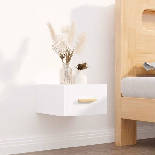 Berkfield Home Wall-mounted Bedside Cabinet in White, W/D/H: 35 x 35 x 20 cm