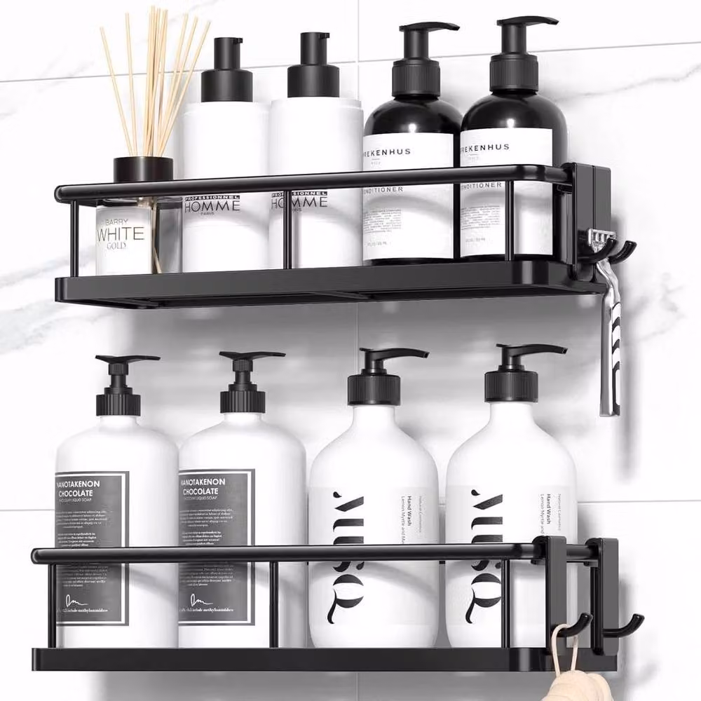 FLAVORA Black Metal Floating Wall Shelf Organizer Rack – 5
