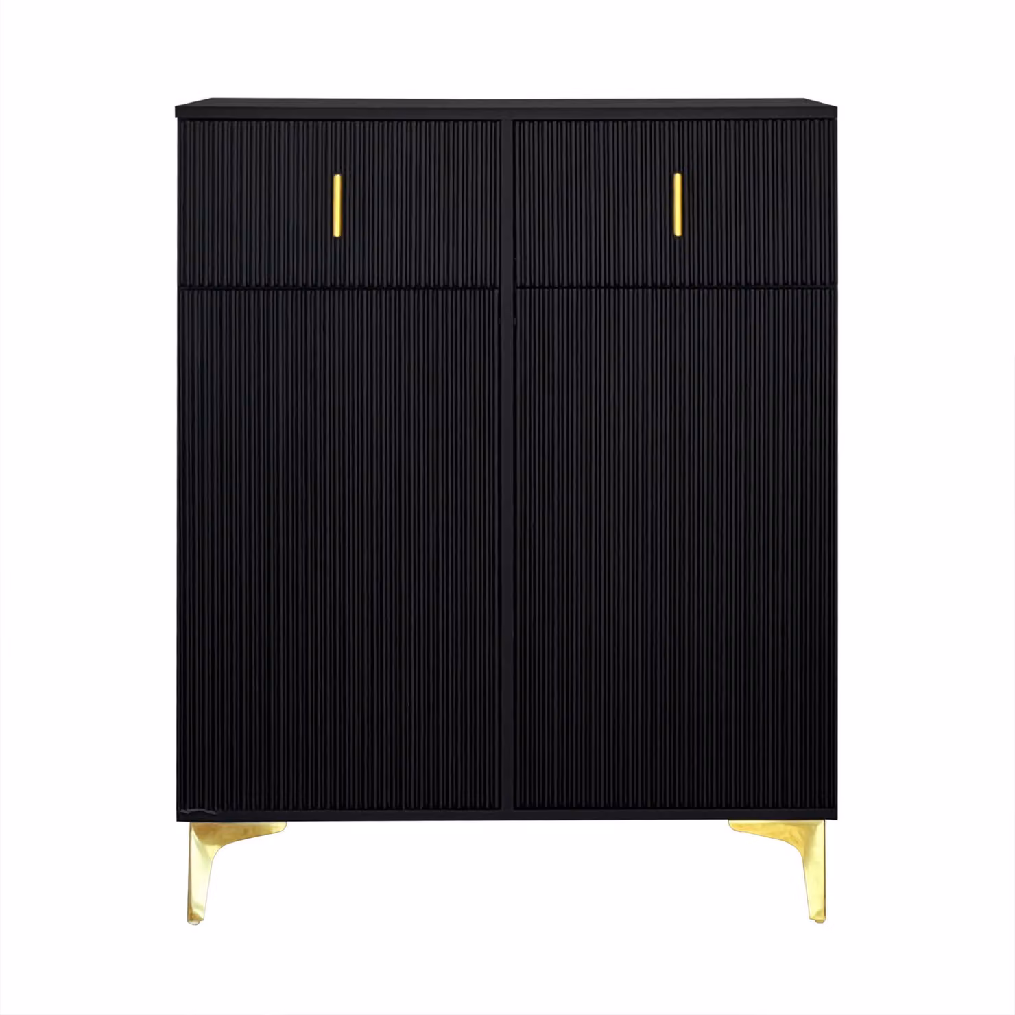Aosom UK Modern Black and Gold Shoe Cabinet Sideboard with Push-to-Open Doors and Adjustable Shelves, W: 83 cm, D: 35 cm, H: 101 cm – 2