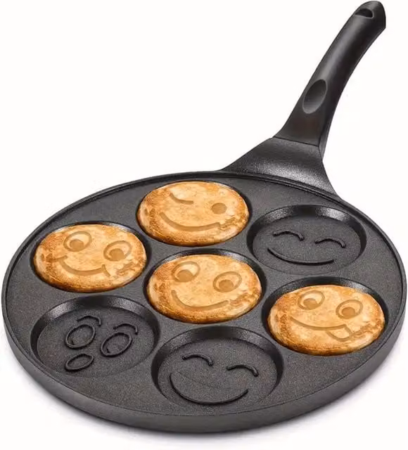 SPETLEK Black Non-Stick Smiley Face 7-Hole Pancake Pan Griddle – 1