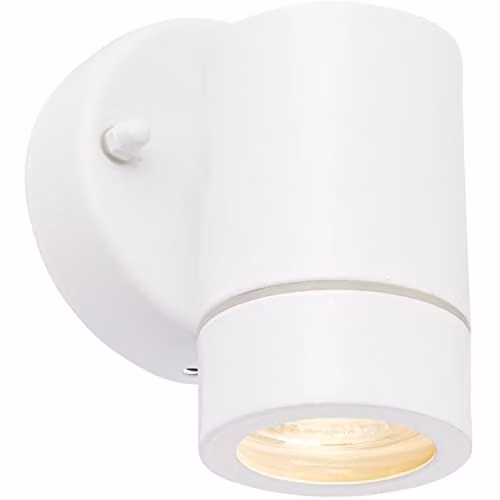 Loops Dimmable Outdoor Wall Downlight in White Stainless Steel and Transparent Glass, IP44 Rated, GU10 LED Compatible