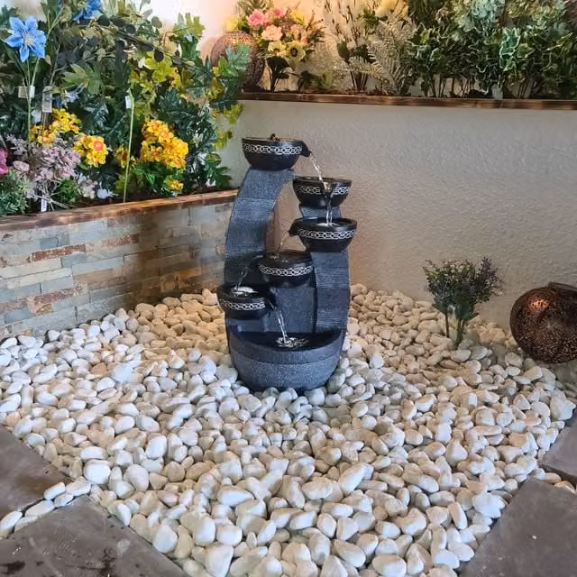 Tranquility 5 Bowl Pour Contemporary Solar Cascade Water Feature in Grey Stone
