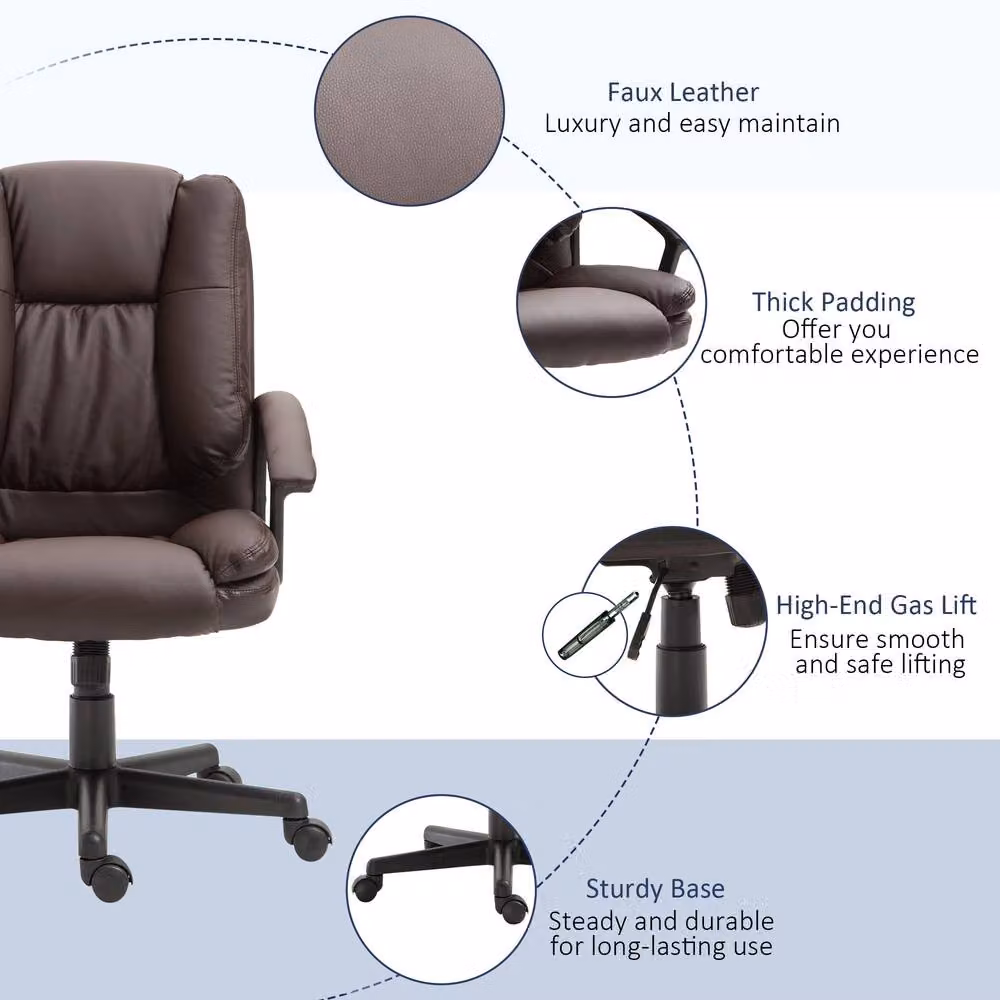 STILVORA Modern Brown Synthetic Leather Task Chair with Armrests and 360 Degree Swivel Wheels – 5