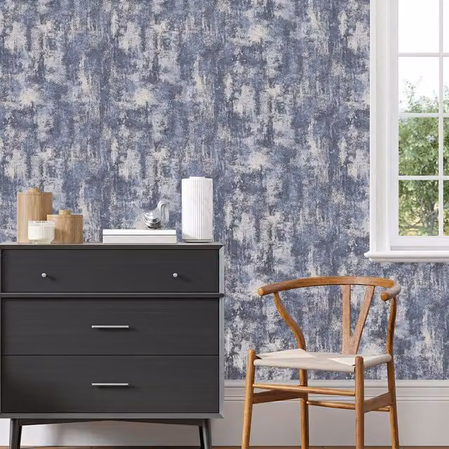 Arthouse Abstract Modern Stone Texture Wallpaper in Navy and Gold