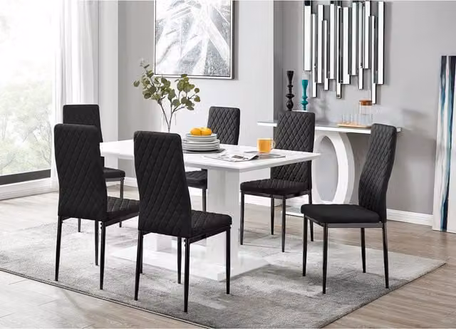 FurnitureboxUK Imperia White Rectangular Dining Table and 6 Milan Black Leg Chairs Set