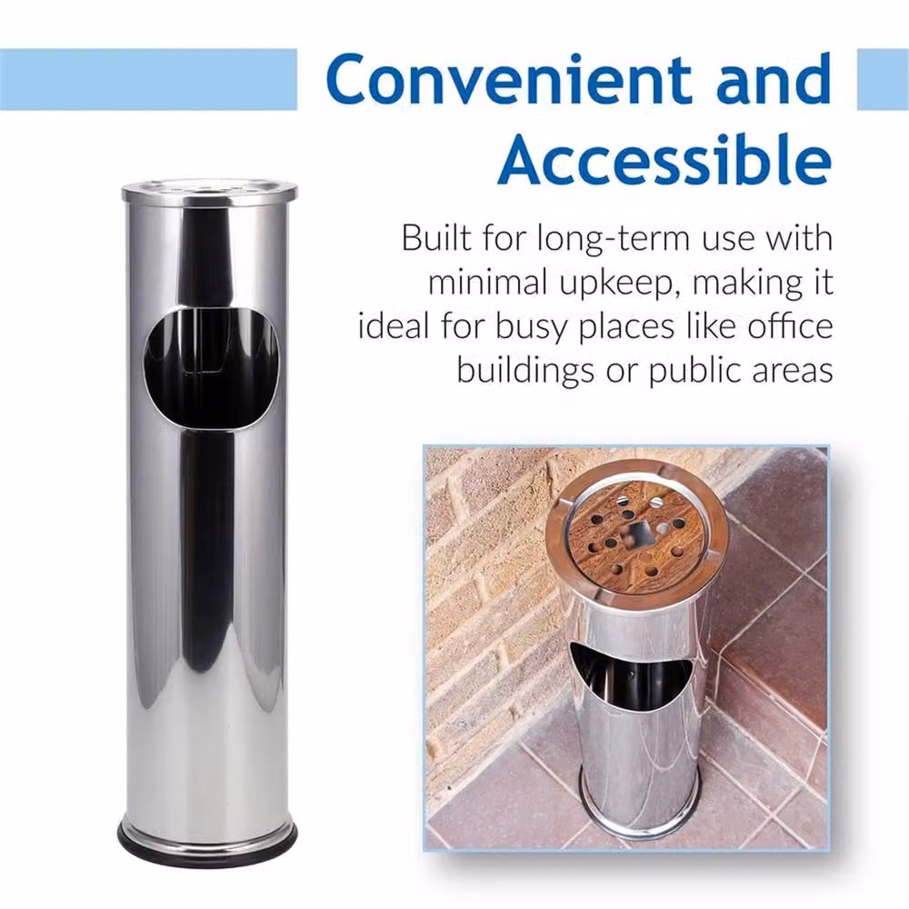 Kelvenix Taylor & Brown Free Standing Stainless Steel Outdoor Cigarette Stand and Rubbish Bin in Silver – 3