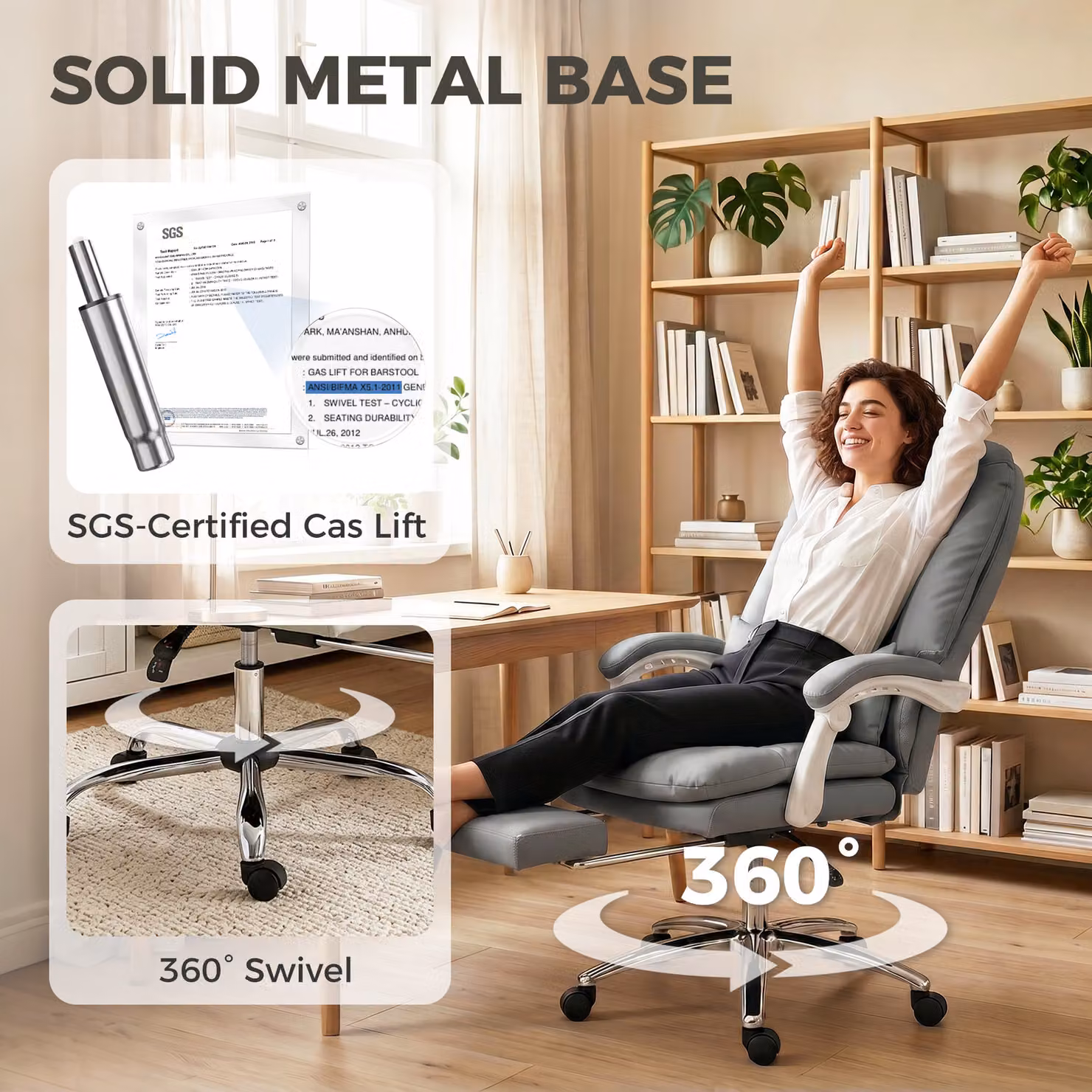 HOMCOM Grey Velvet Ergonomic Executive Office Chair with Headrest, Lumbar Support and Armrests – 8