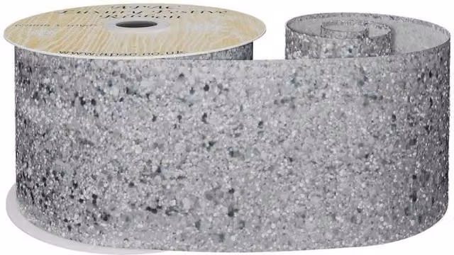 KDMD Silver Glitter Wired Ribbon, Width: 6.3 cm, Length: 10 y