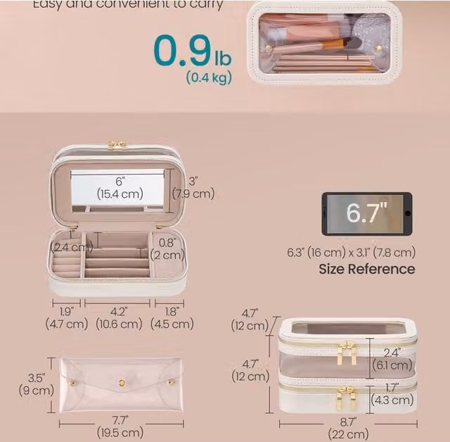 SONGMICS Travel Jewellery Organiser and Makeup Bag in White