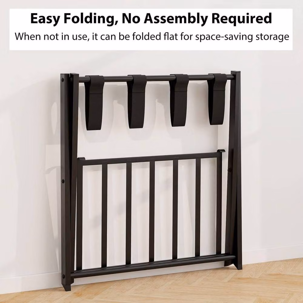 VOGREX Black Metal Folding Luggage Rack with Shelf – 3