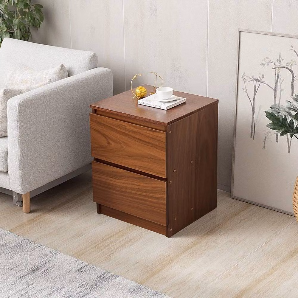 KORVIXA Small Bedside Table with 2 Drawers in Walnut Brown – 3