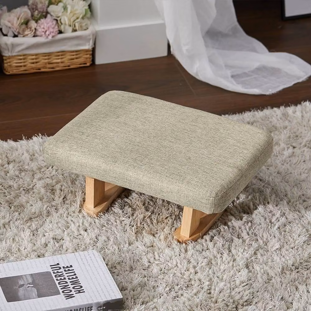 KORVIXA Small Wood Footstool Pouffe in Light Green – 2