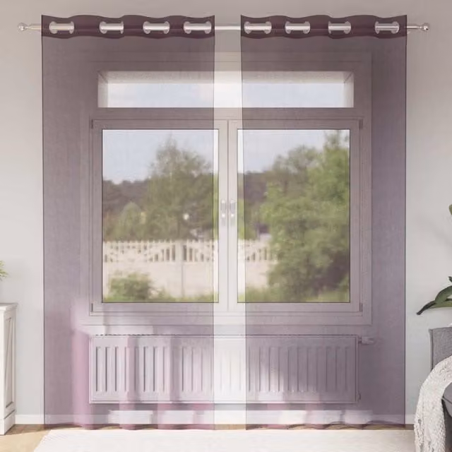 Berkfield Home Purple Voile Fabric Panel Curtains with Eyelets, 2 Pack, W: 140 cm, H: 245 cm