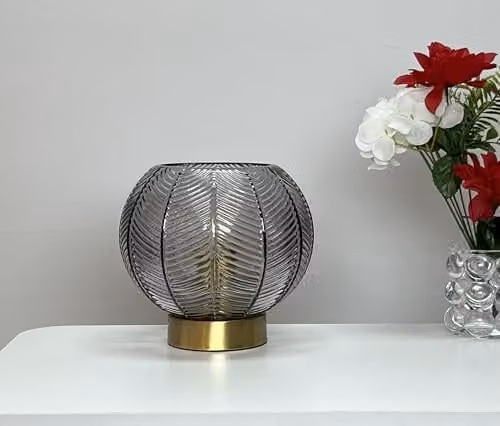 K LIVING Leaf Design Table Lamp in Green, Transparent or Grey Glass with Metal Base