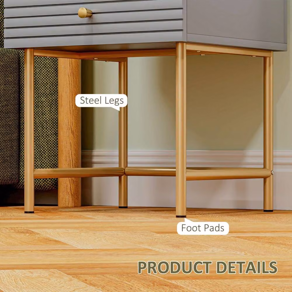 Wyld Haus Lika Set of 2 Grey and Gold Bedside Tables with Ribbed Drawers – 5
