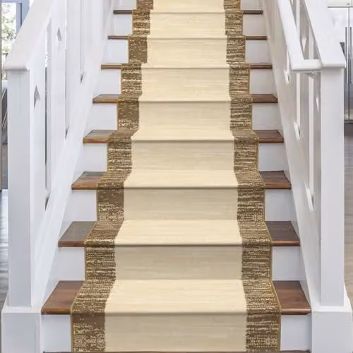 runrug Soft and Durable Machine Woven Stair Runner in Beige Morning Mist, W: 60 cm, L: 570 cm – 1