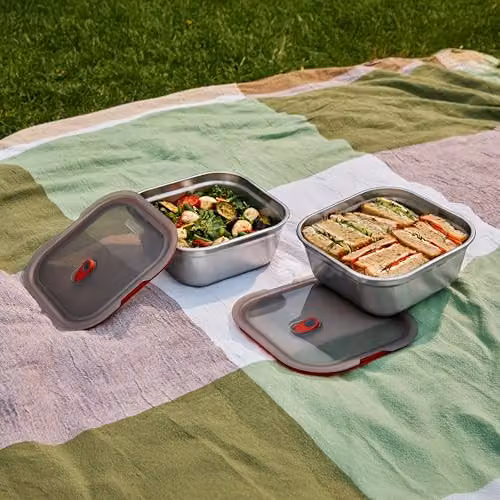 Black + Blum Stainless Steel Square Lunch Box, Grey, 1.4 l – 4