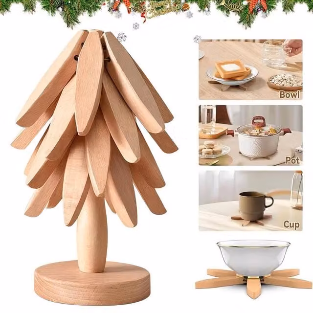 NESTLUNE Tree Wooden Trivets and Coasters Set in Beige and Brown, W/D/H: 100 x 15 x 15 cm